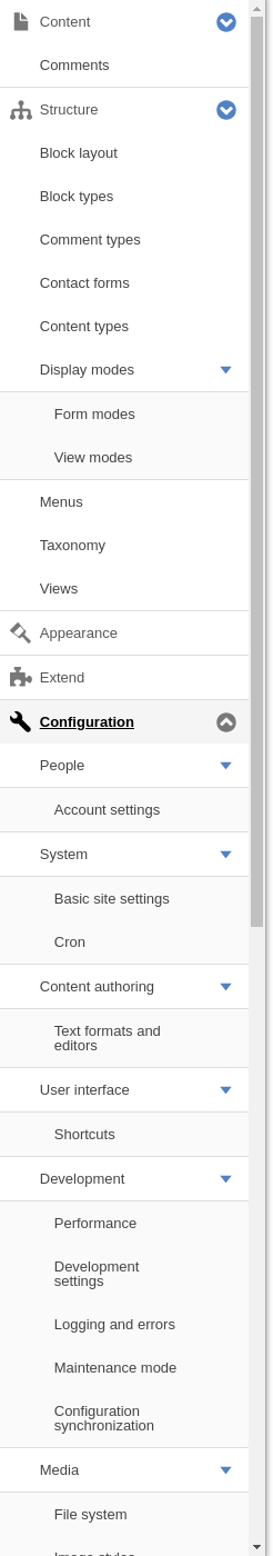 Administrative menu in vertical mode