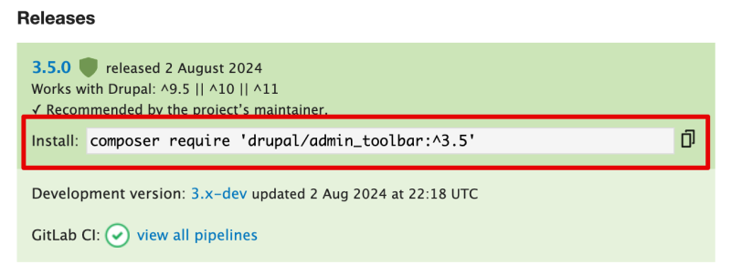 Finding a module’s composer install command