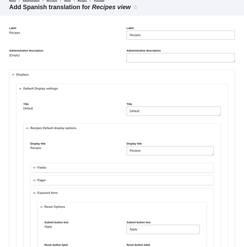 Translate the Recipes view