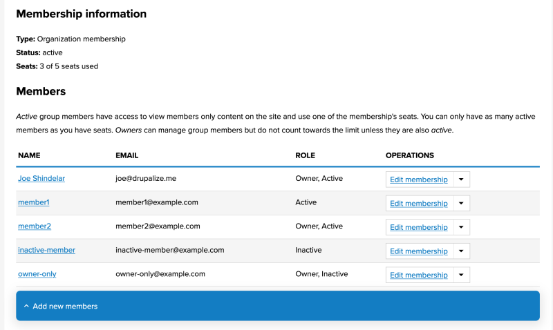 Screen shot of Group membership roles selected