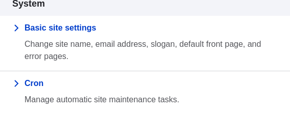 System section of the Configuration page