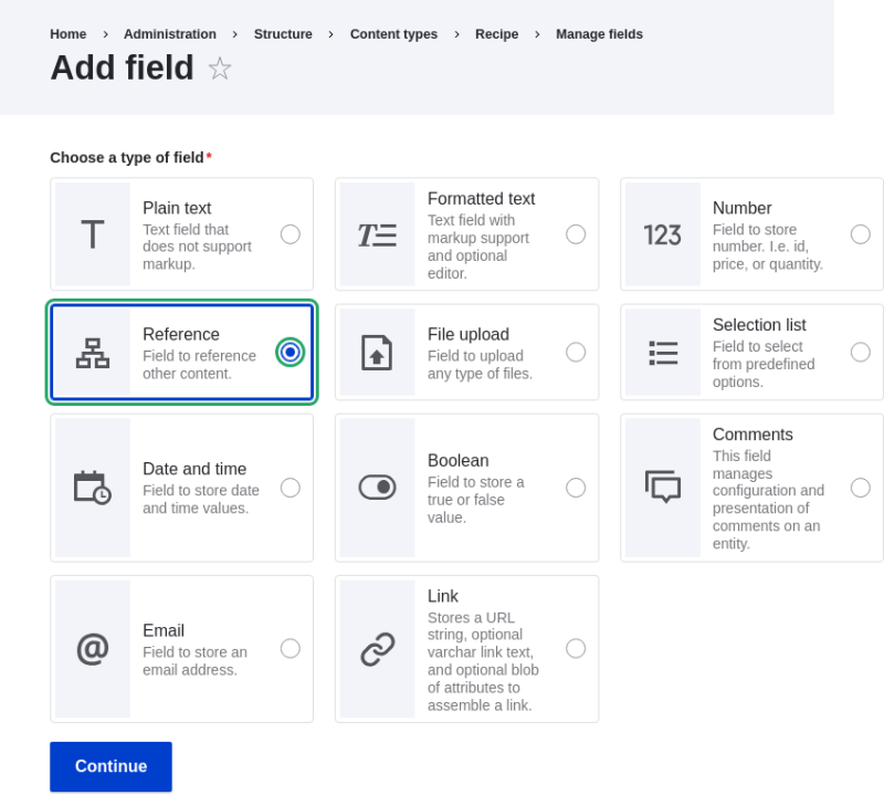 Adding a reference field to a content type