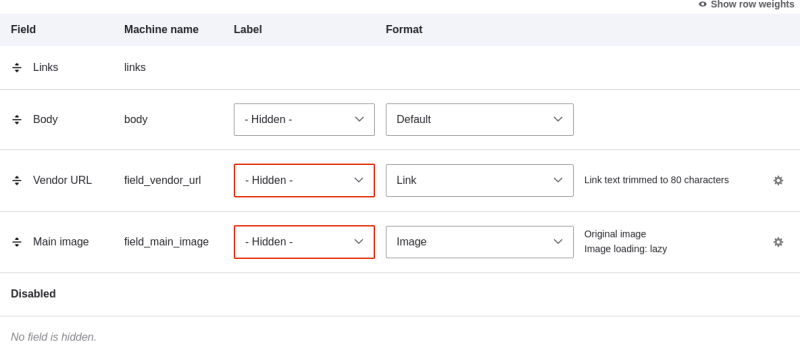 Selecting main image title as hidden