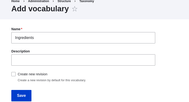 taxonomy add Ingredients