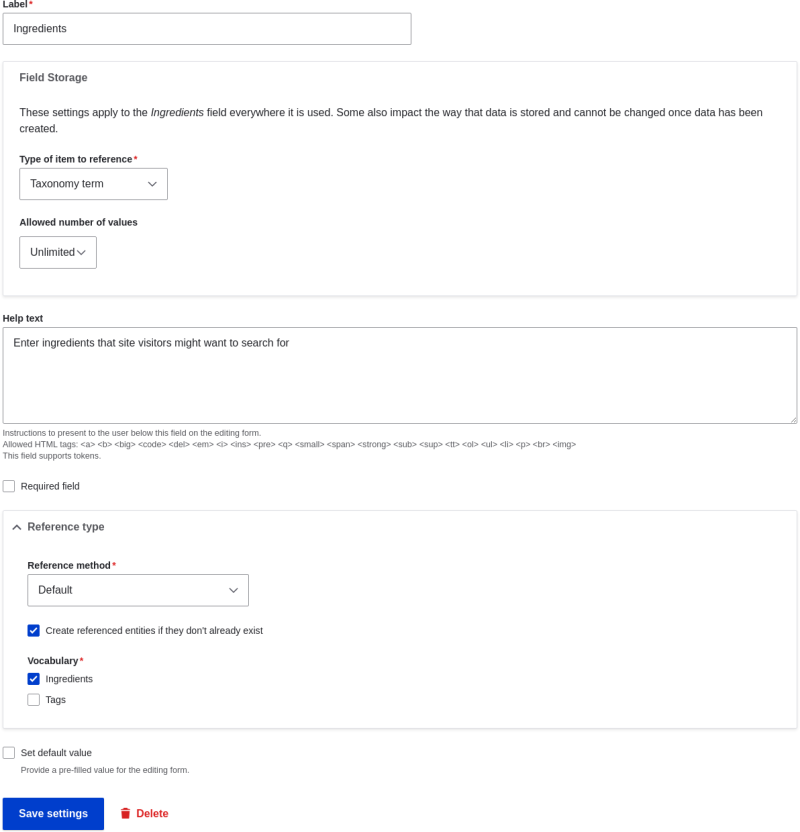 reference type field settings