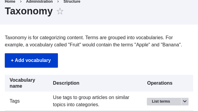 taxonomy list page