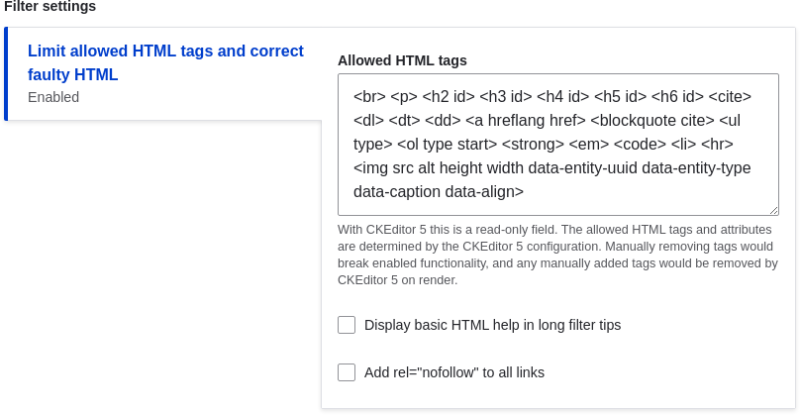 Configuring the HTML tags